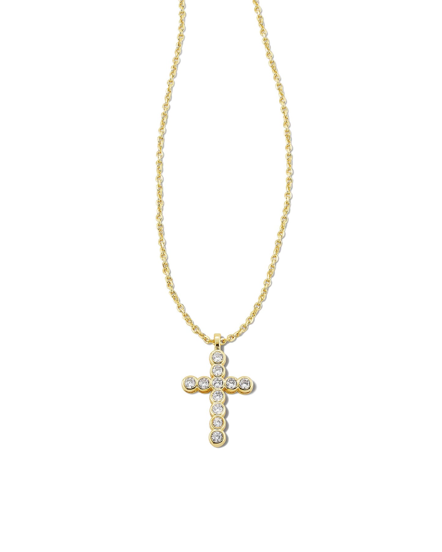 Kendra Scott Cross Pendant Necklace-Gold/White CZ