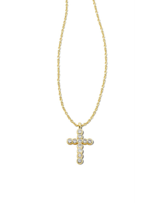 Kendra Scott Cross Pendant Necklace-Gold/White CZ