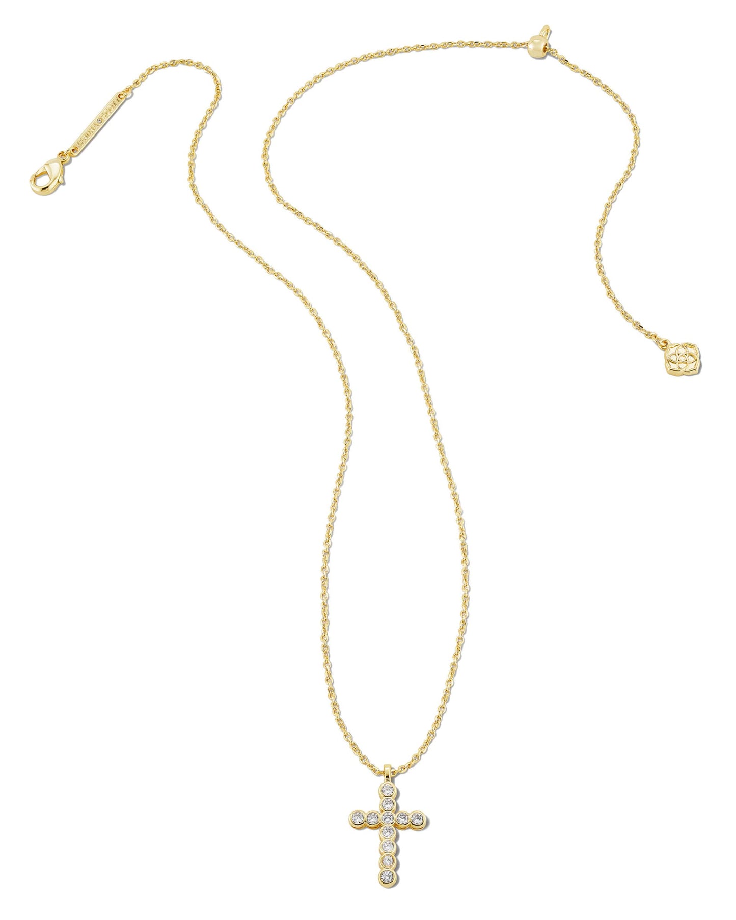 Kendra Scott Cross Pendant Necklace-Gold/White CZ