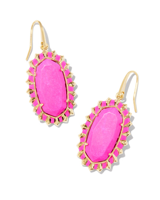 Kendra Scott Dani Color Burst Frame Drop Earring-Gold Neon Pink