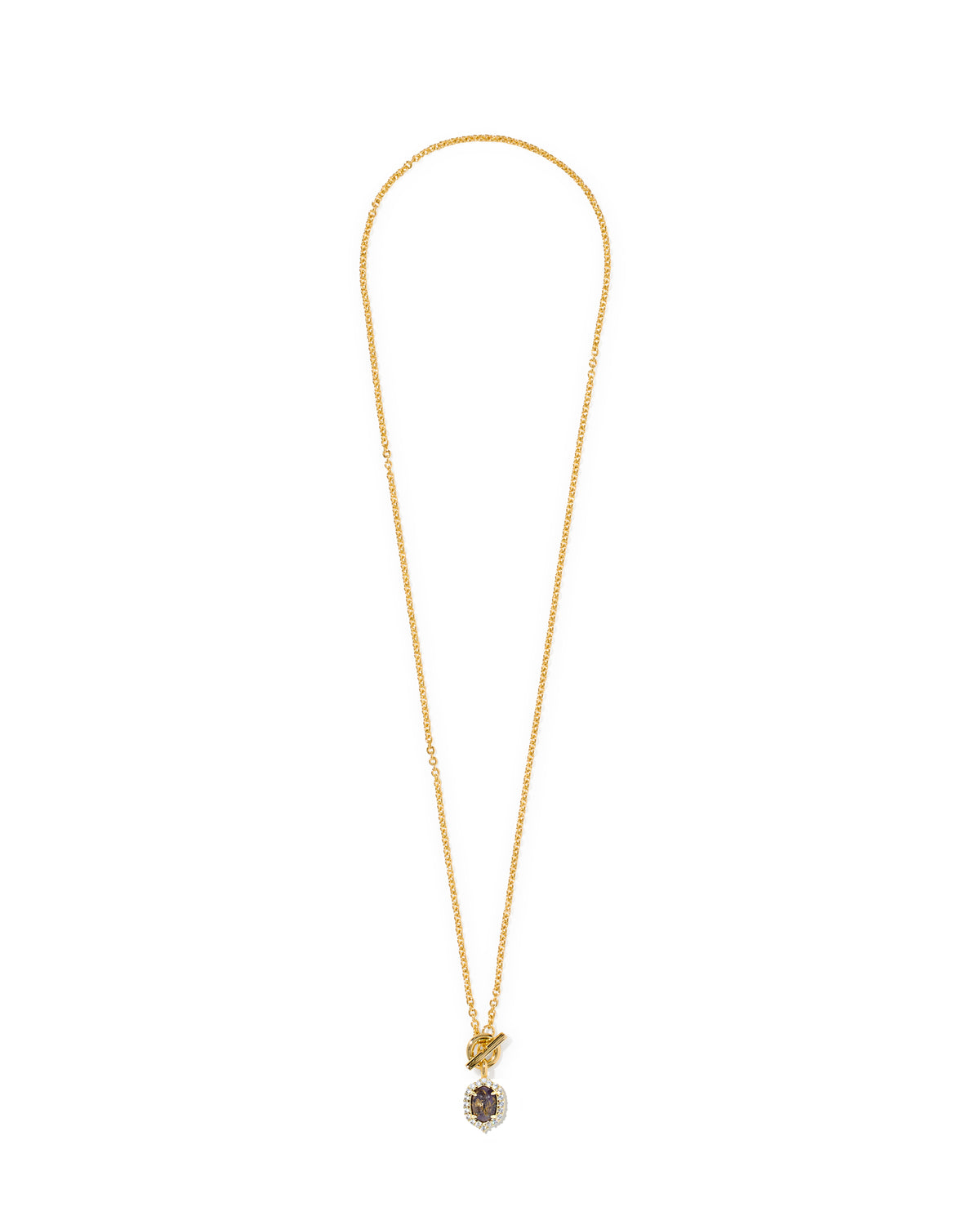 Kendra Scott Daphne Crystal Frame Toggle Necklace-Gold Bronze Purple Amethyst