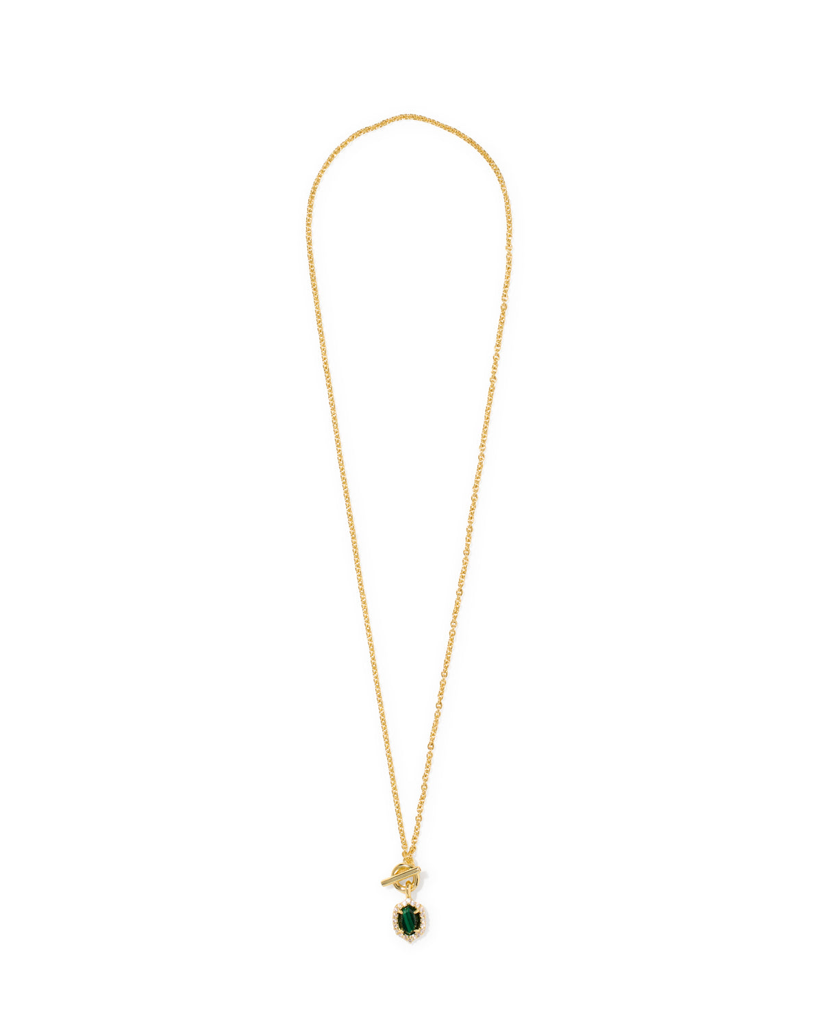 Kendra Scott Daphne Crystal Frame Toggle Necklace-Gold Green Malachite