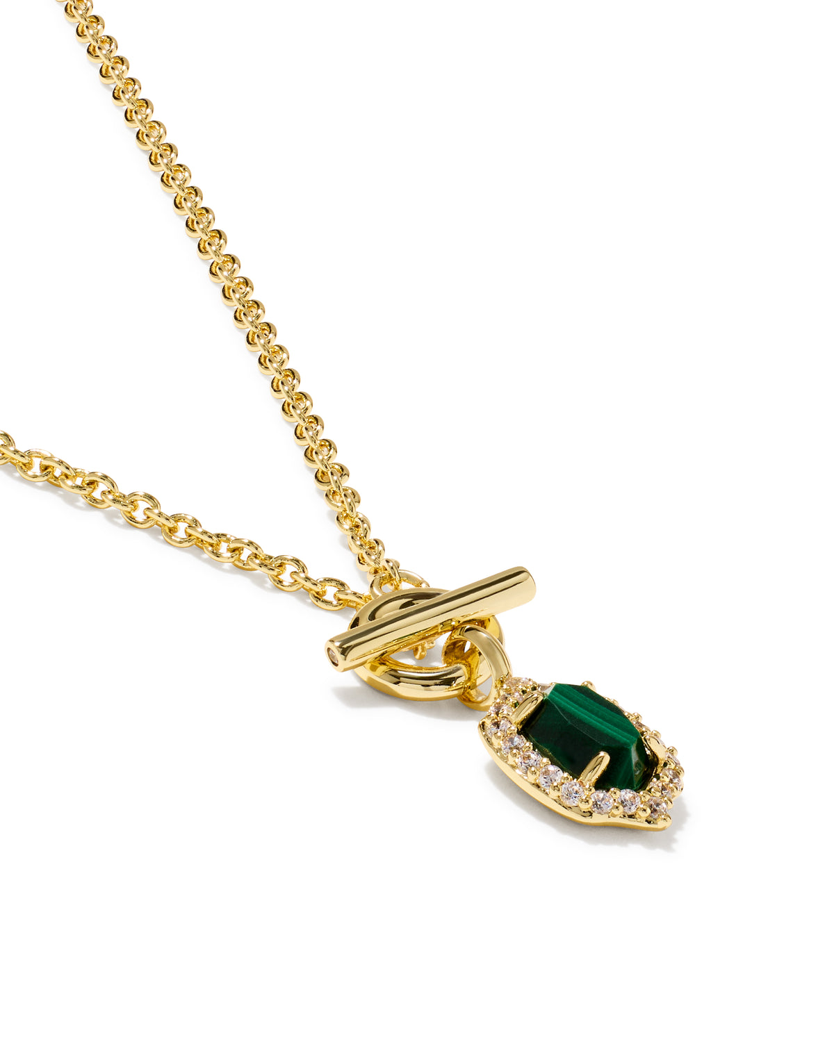Kendra Scott Daphne Crystal Frame Toggle Necklace-Gold Green Malachite