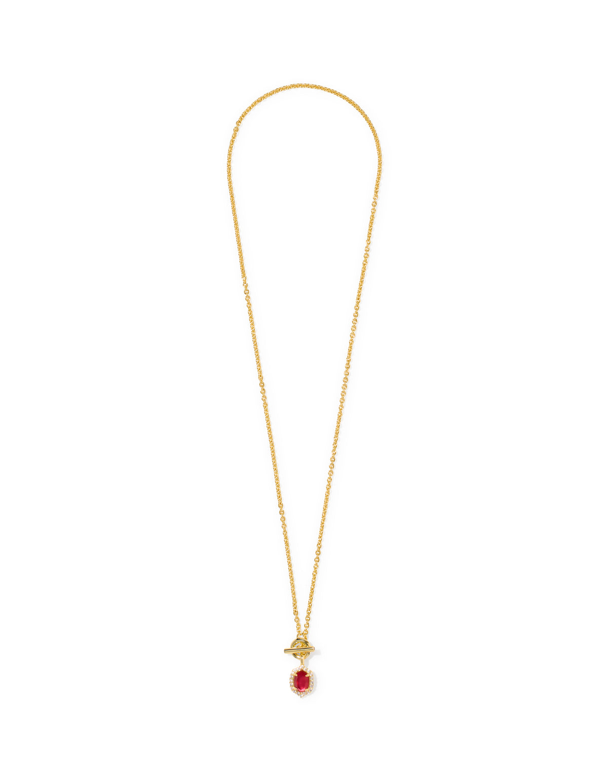 Kendra Scott Daphne Crystal Frame Toggle Necklace-Gold Dark Pink Illusion