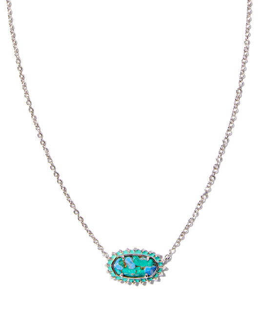 Kendra Scott Elisa Color Burst Framed Necklace-Silver Bronze Veined Aqua