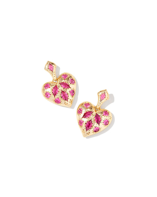 Kendra Scott Holland Heart Drop Earring-Gold Pink Crystal