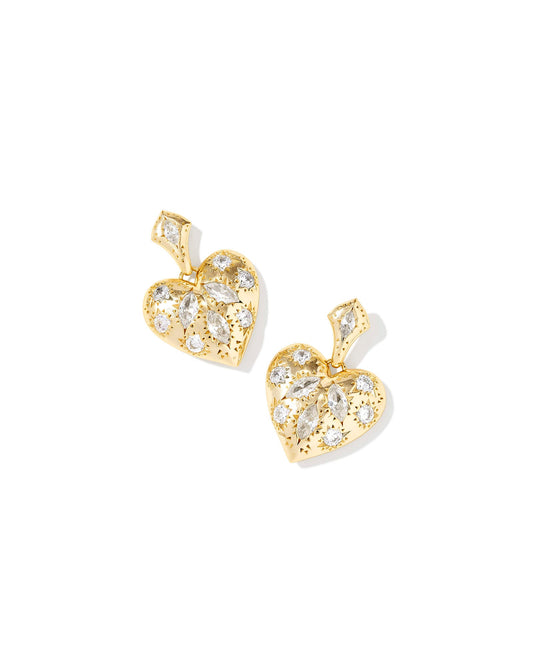 Kendra Scott Holland Heart Drop Earring-Gold White Crystal