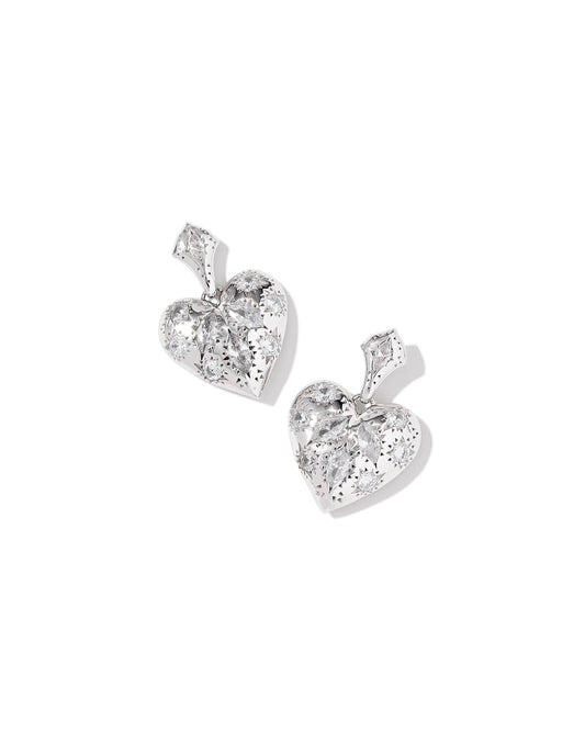 Kendra Scott Holland Heart Drop Earring-Silver White Crystal