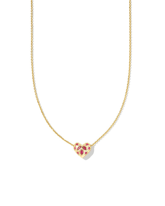 Kendra Scott Holland Heart Pendant Necklace- Gold Pink Crystal