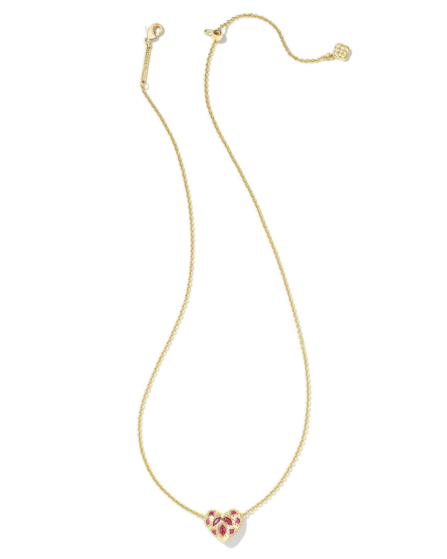 Kendra Scott Holland Heart Pendant Necklace- Gold Pink Crystal