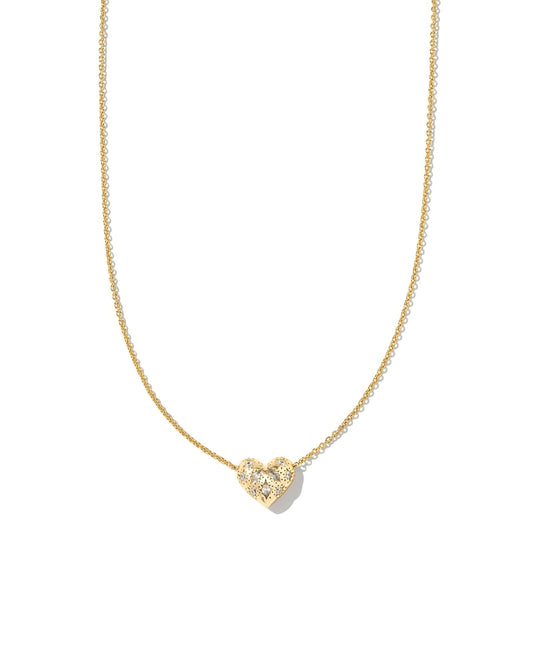 Kendra Scott Holland Heart Pendant Necklace- Gold White Crystal