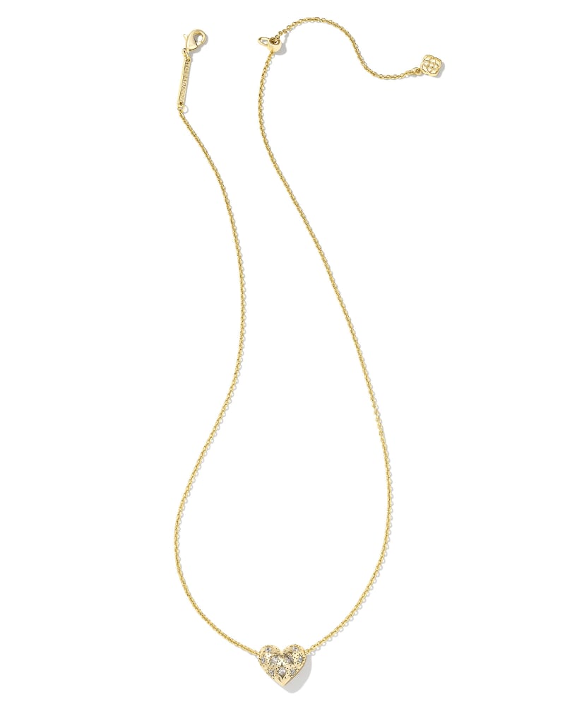 Kendra Scott Holland Heart Pendant Necklace- Gold White Crystal