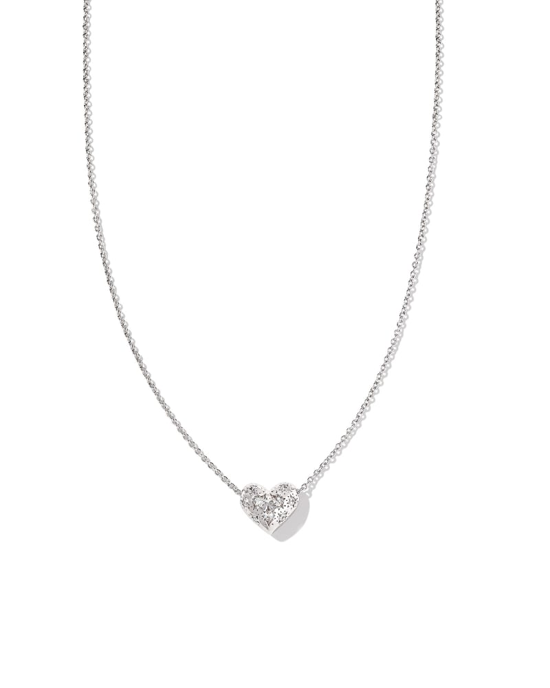 Kendra Scott Holland Heart Pendant Necklace- Silver White Crystal