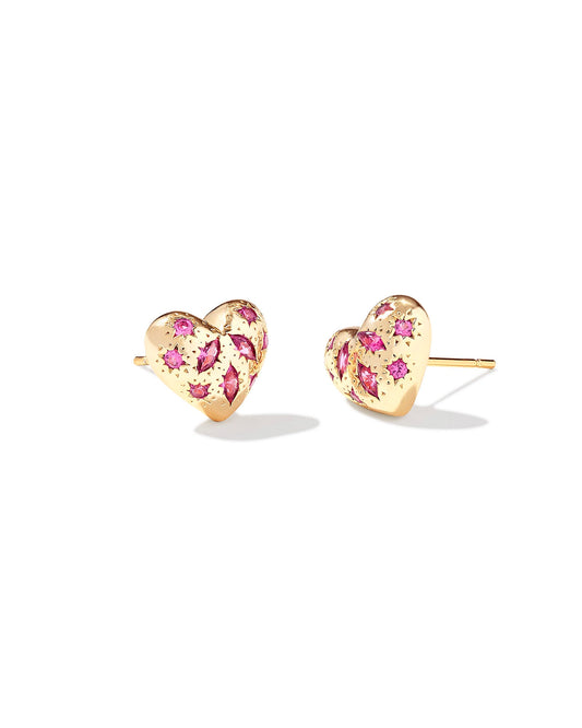 Kendra Scott Holland Heart Stud Earring-Gold Pink Crystal