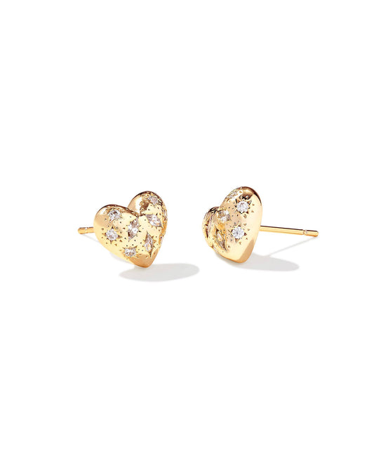 Kendra Scott Holland Heart Stud Earring-Gold White Crystal