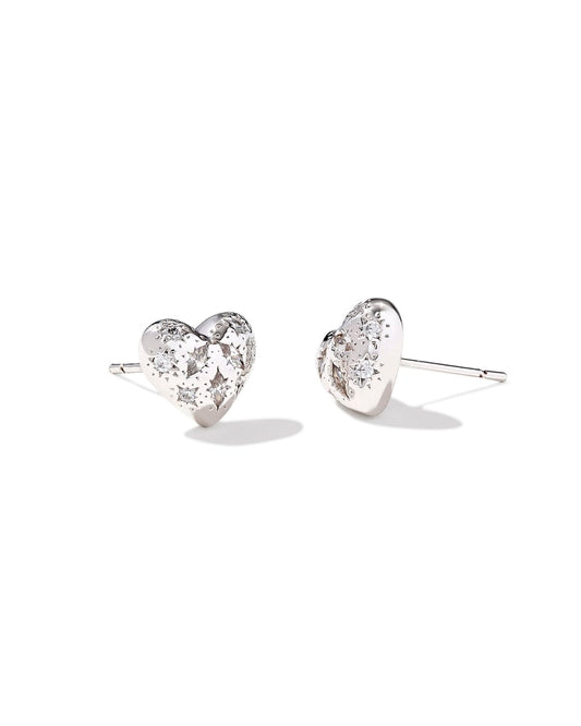 Kendra Scott Holland Heart Stud Earring-Silver White Crystal