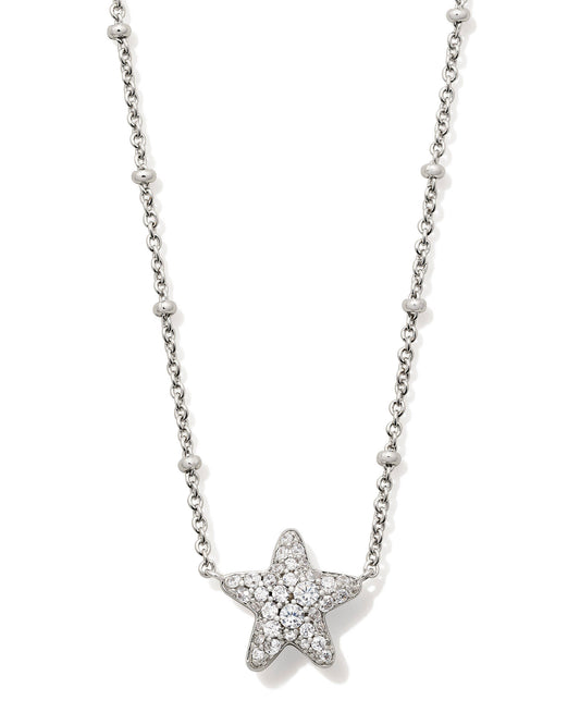 Kendra Scott Jae Star Pave Pendant Neckalce-Silver White Crystal