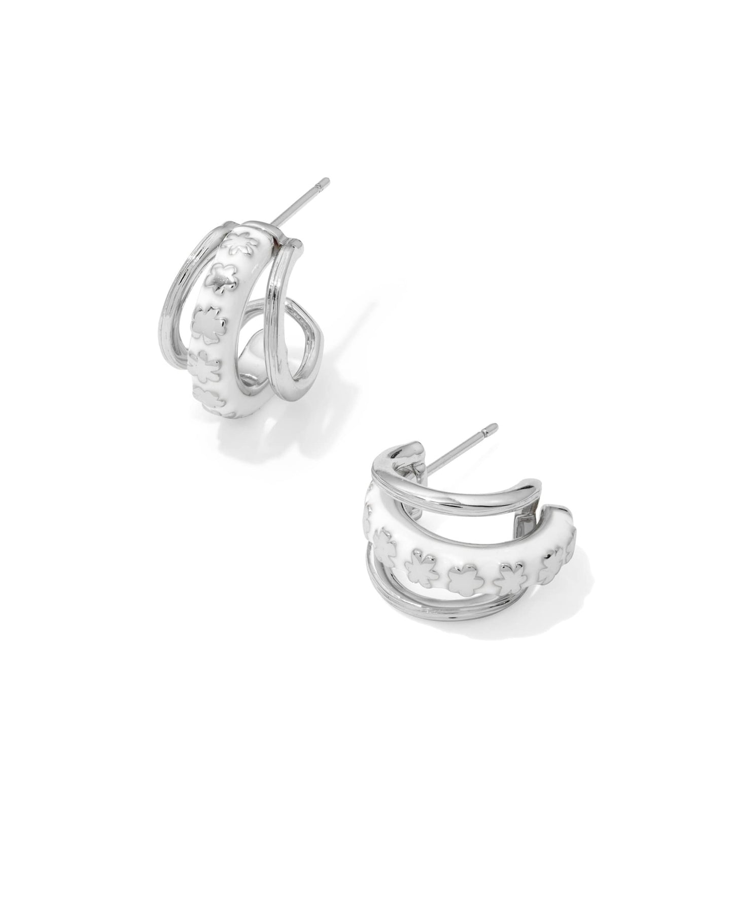 Kendra Scott Jane Huggie Earrings - Silver White Enamel