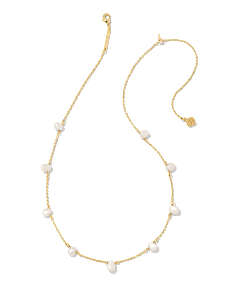 Kendra Scott Leighton Pearl Strand Necklace-Gold White Pearl