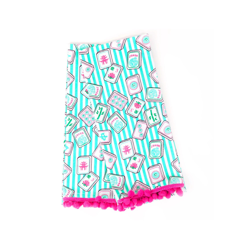 Mahjong Striped Pom Pom Kitchen Towels | Set of 2