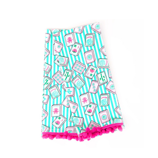 Mahjong Striped Pom Pom Kitchen Towels | Set of 2