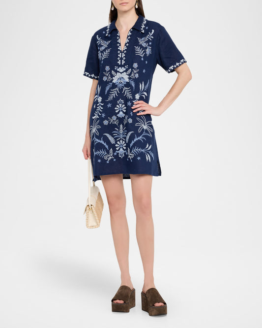 Johnny Was Henley Collared Dress-Winona (Blue Night)