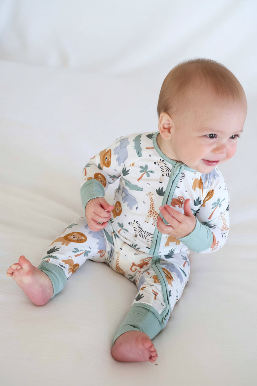 Caden Lane “Safari Snuggles” Convertible Zip Romper