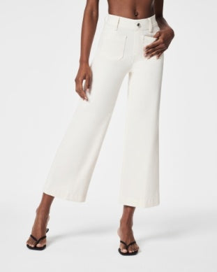 Spanx Cropped Wide Leg Jeans-Ecru