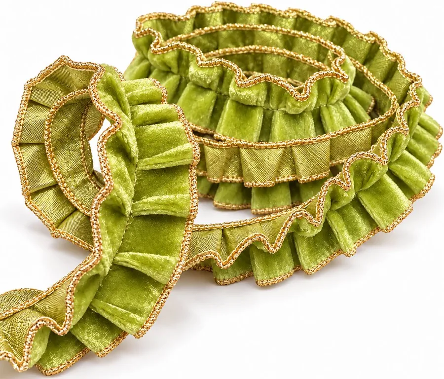 John Mark Enterprises Ribbon- Velvet Pleated Metallic Dupion DBL Fused-Apple