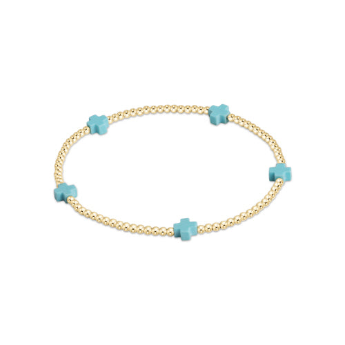 Enewton "Signature Cross" Small Gold Pattern 2mm Bead Bracelet-Turquoise