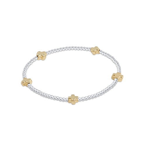 Enewton "Signature Cross" Small Sterling Mixed Metal Pattern 2mm Bead Bracelet-Gold
