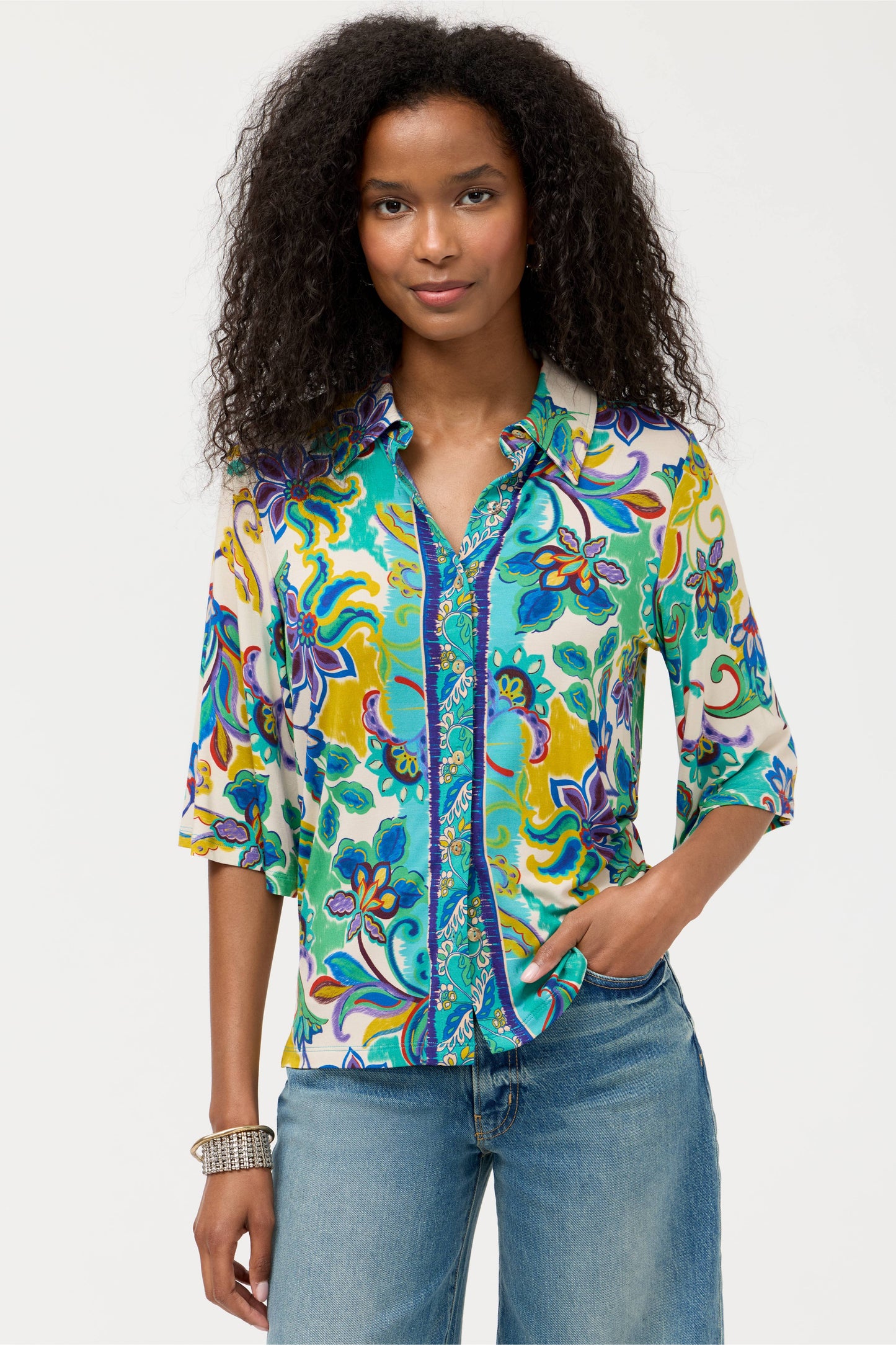 Johnny Was Janie Favorite Kimono Sleeve Button Down Blouse - Rae Rosea