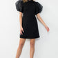 THML Sheer Puff Sleeve Knit Dress- Black