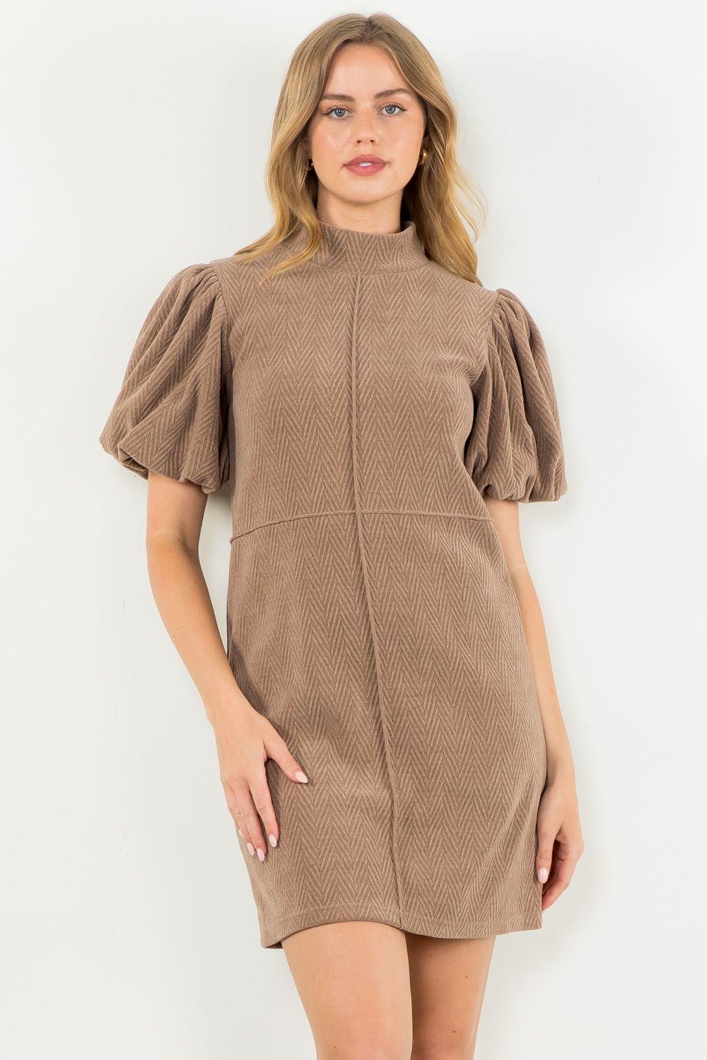 THML Charlie Puff Sleeve Corduroy Dress-Tan