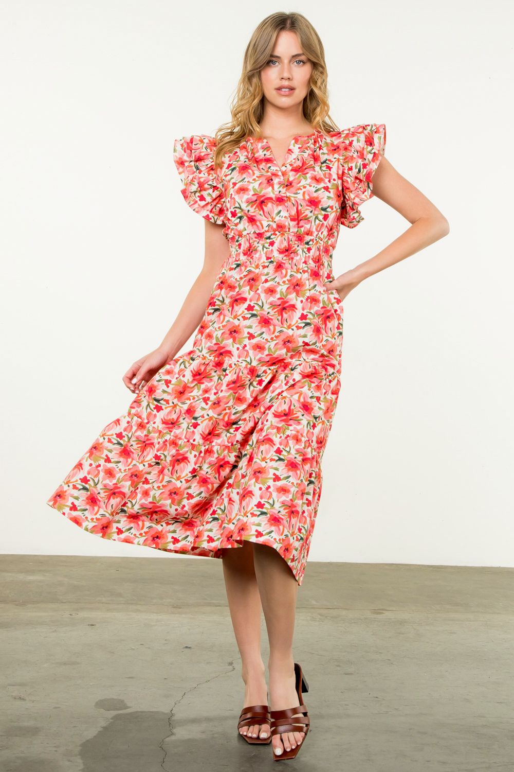 THML Corinne Dress in Coral Multi Floral