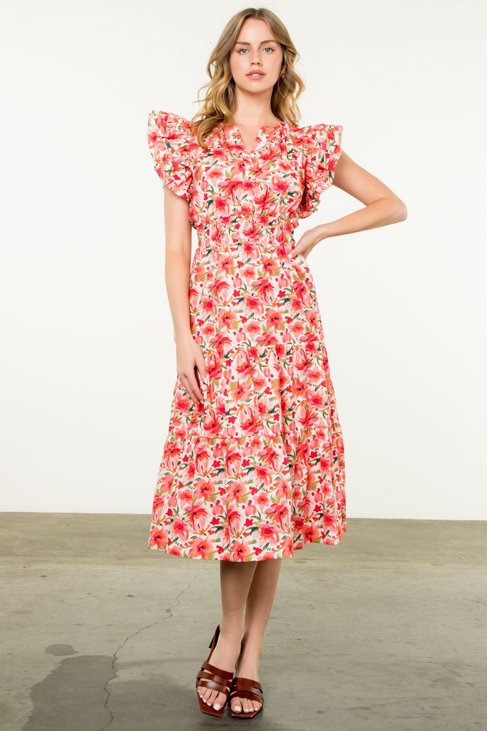 THML Corinne Dress in Coral Multi Floral