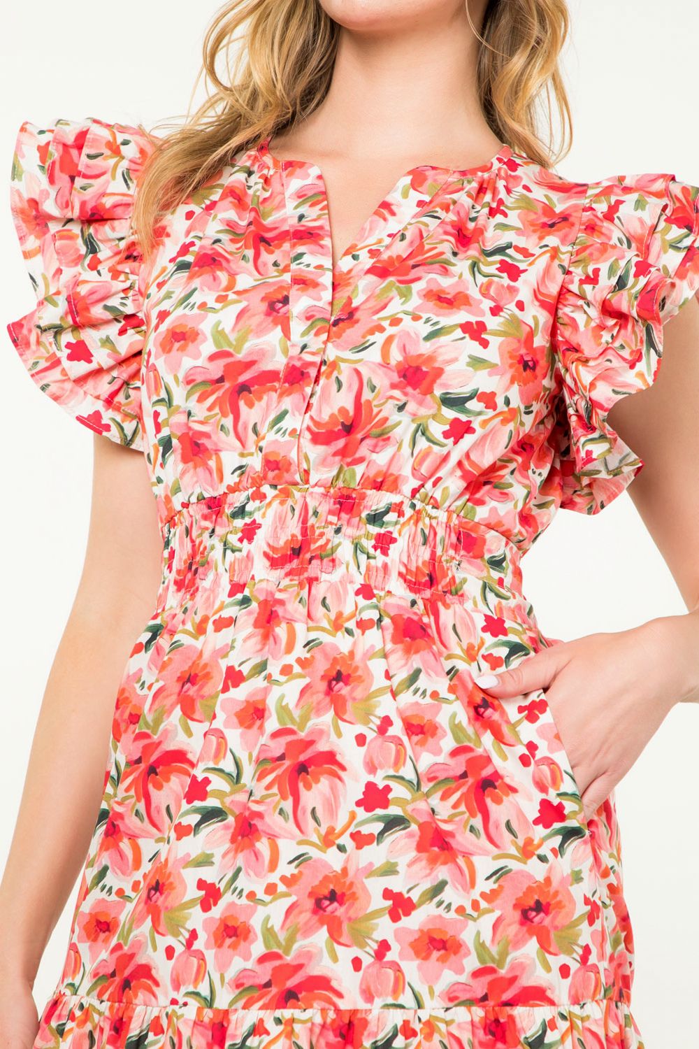 THML Corinne Dress in Coral Multi Floral