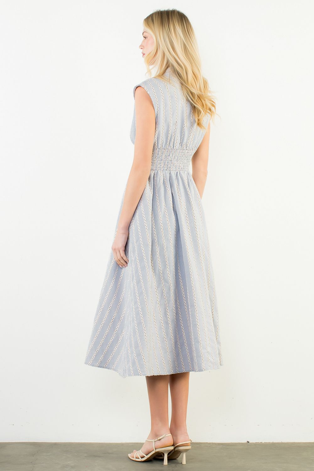 THML "Jesse" Sleeveless Striped V-Neck Dress-Blue