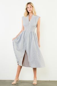 THML "Jesse" Sleeveless Striped V-neck Dress-Blue