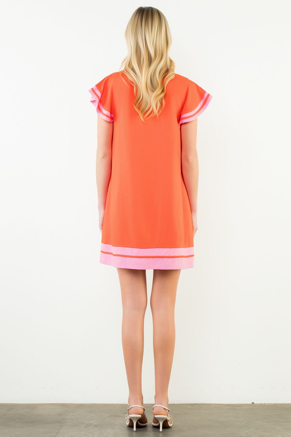 THML "Geri" Flutter Sleeve V-Neck Dress-Orange