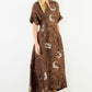 THML "Grace" Button Up Long Floral Dress-Brown