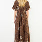 THML "Grace" Button Up Long Floral Dress-Brown