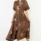 THML "Grace" Button Up Long Floral Dress-Brown
