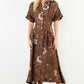 THML "Grace" Button Up Long Floral Dress-Brown