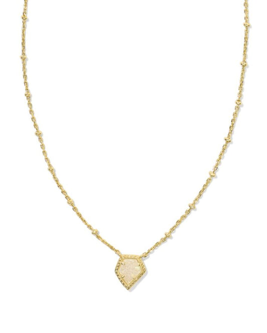 Kendra Scott Framed Tess Satellite Pendant Necklace-Gold Iridescent Drusy
