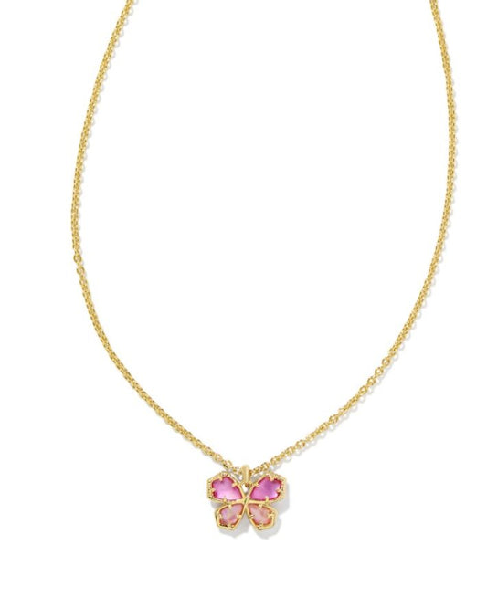 Kendra Scott Mae Butterfly Pendant Necklace-Gold Azalea Pink Mix