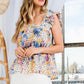 THML "Bree" Mixed Print Tiered Top-Blue/Lilac
