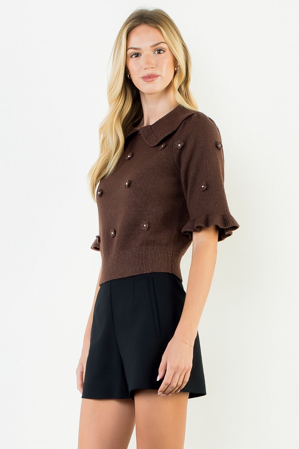 THML “Harrison” Floral Embroidered Top-Brown