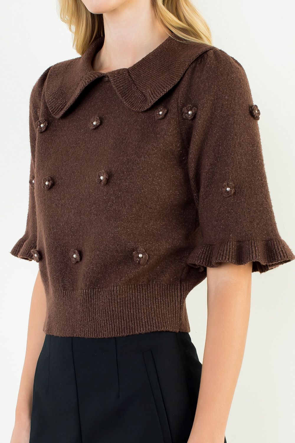 THML “Harrison” Floral Embroidered Top-Brown