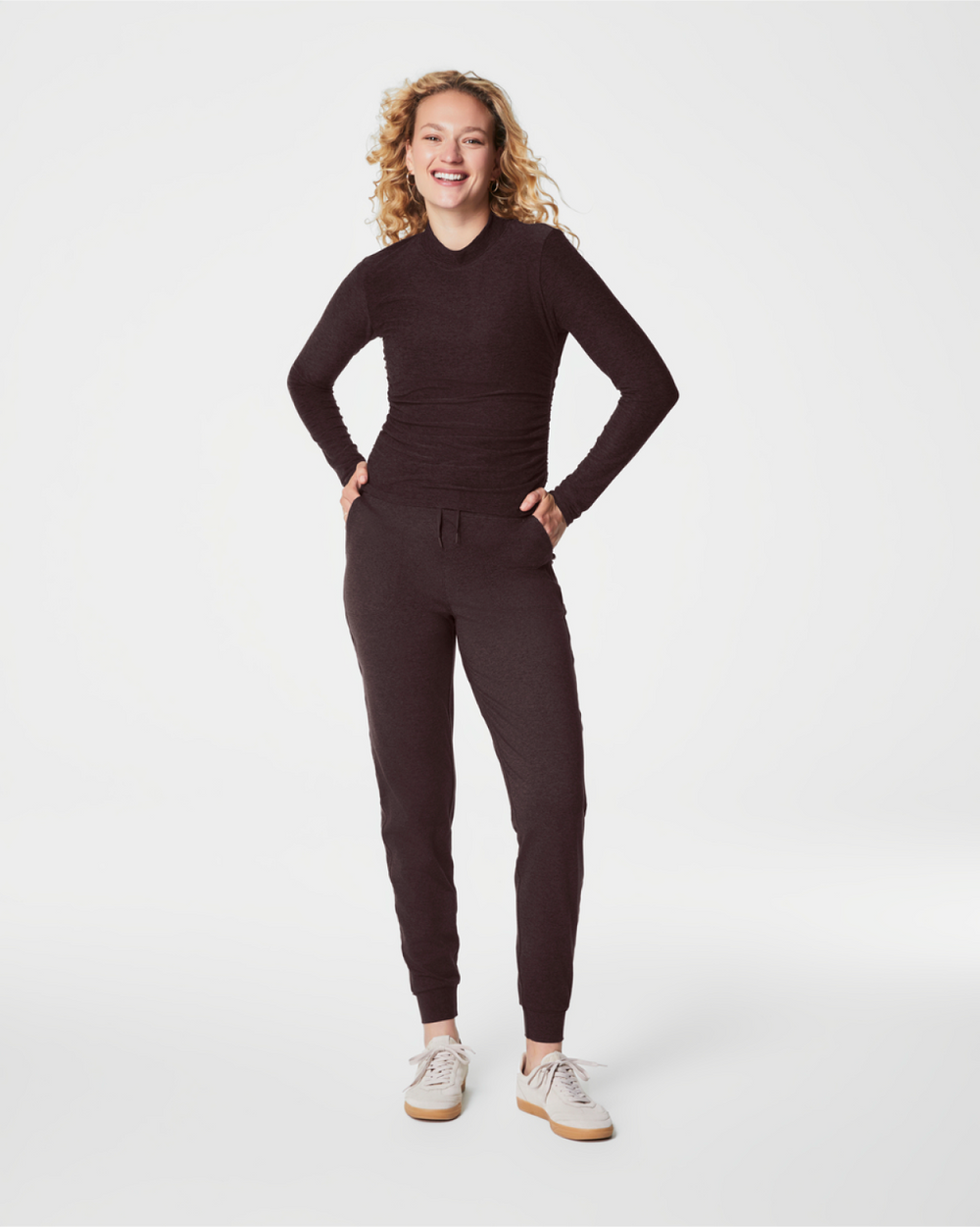 Spanx SPANX® SoftStretch Long Sleeve Mockneck Top- Truffle Brown Heather